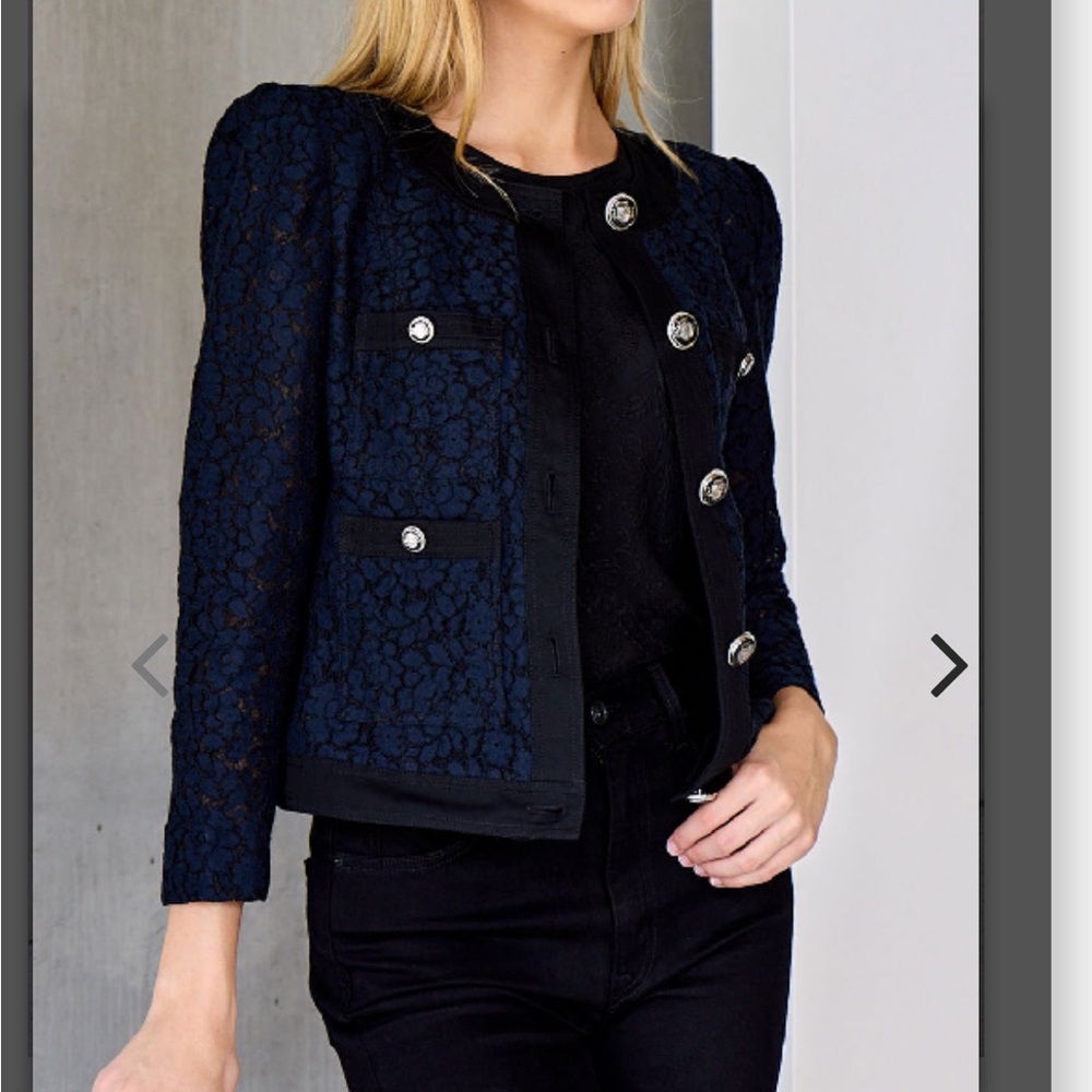 Elie Tahari Navy Lace Button-Front Blazer - Picture 2 of 15